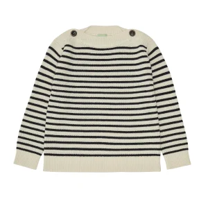 Pull laine mérinos écru/dark navy