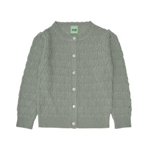 Cardigan laine fine pointelle pale sage