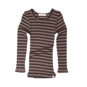 T-shirt Atlantic en laine mérinos almost black-nut stripes