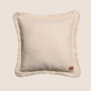 Coussin carré en coton bouclé écru