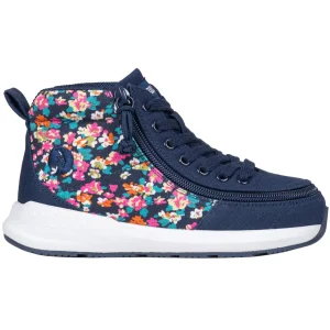 Billy Footwear (Kids) - High Top Goat Navy Floral Shoes