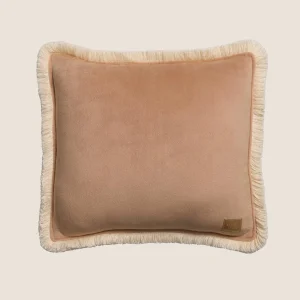 Oreiller en Velours doux Caramel avec franges