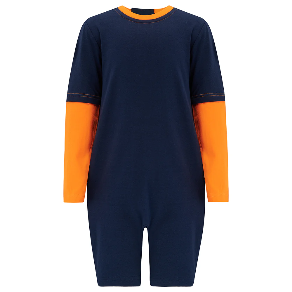 KayCey®Z Secret Zip Back Jumpsuits (Adults) - Long Sleeve / Knee Length Navy/Orange - CLEARANCE