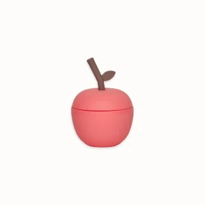 Pomme et sa paille en silicone rose cherry