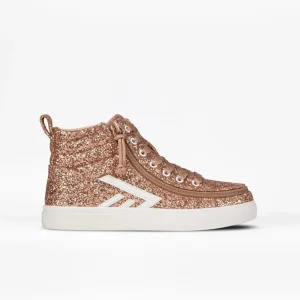 Billy Footwear (Kids) - High Top Rose Gold Glitz CS Canvas Shoes