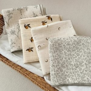 Couverture bébé 2 couches en mousseline de coton et bambou 100x100 cm