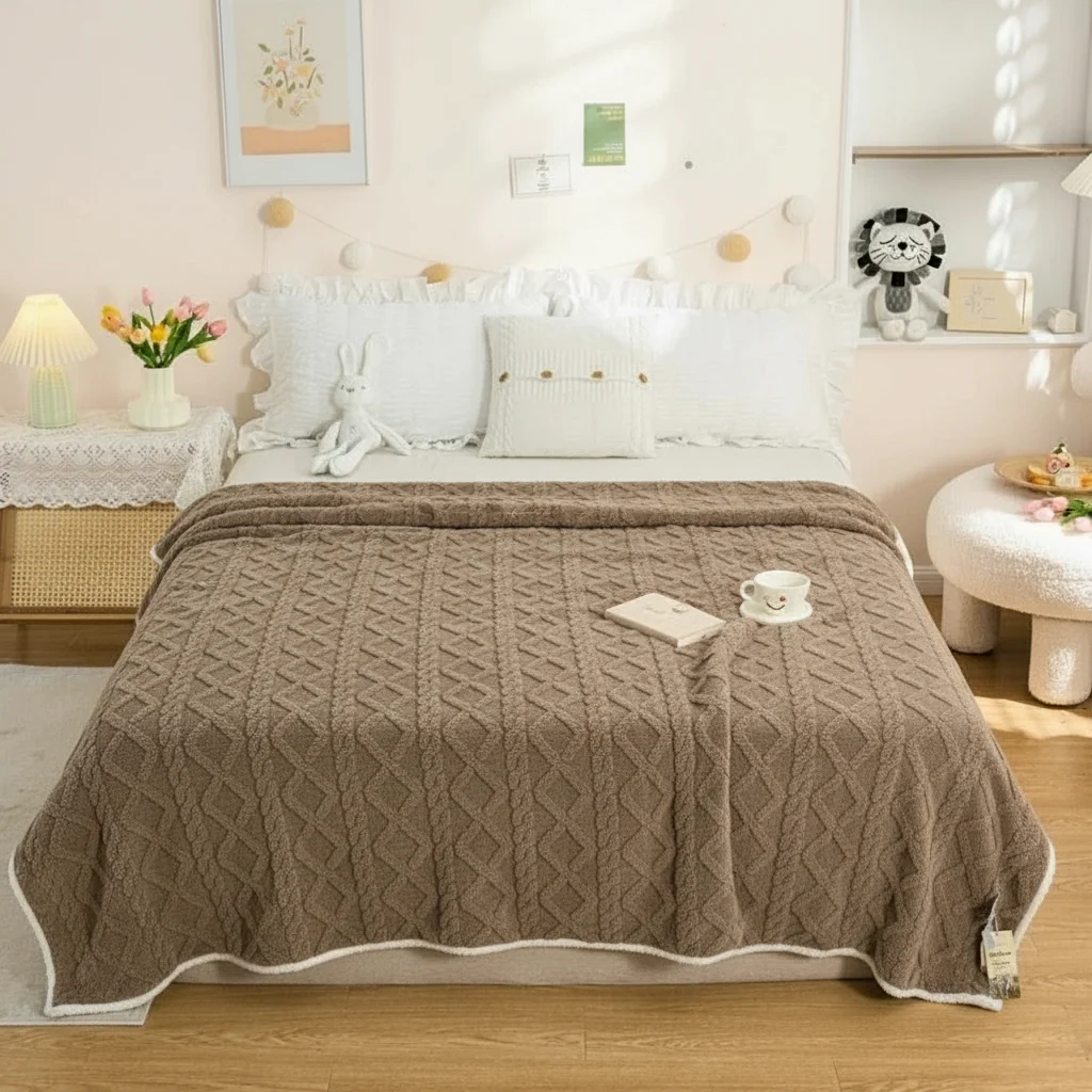 Couverture chaude d’hiver en laine tricotée | Plaid polaire doux et cocooning – Image 2