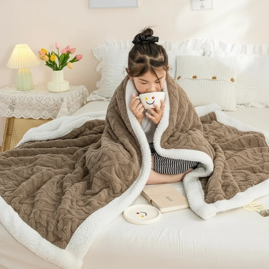 Couverture chaude d’hiver en laine tricotée | Plaid polaire doux et cocooning – Image 3