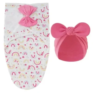 Couverture d’Emmaillotage Bébé + Bonnet | Coton Doux 3-5 kg