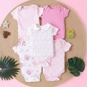 Ensemble 5 pièces bébé fille – Body  coton floral, grenouillère et combinaison légère | Kalinatur®