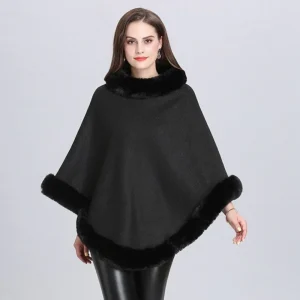 Poncho Femme Col Fourrure
