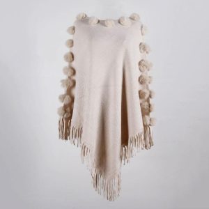 Poncho Femme Pompon