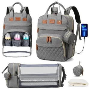 Sac à Langer 3-en-1 avec Lit Bébé Pliable & USB