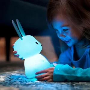 Veilleuse lapin Kalinatur™ – Lumière douce, silicone sans BPA, rechargeable USB, sans Onde.